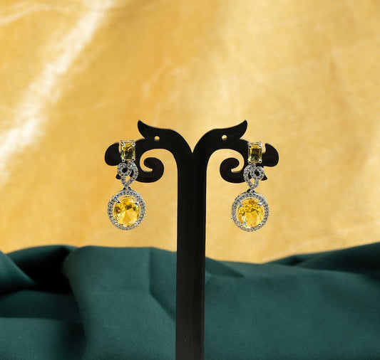 Citrine Baguette Oval Halo AD Drop Earrings