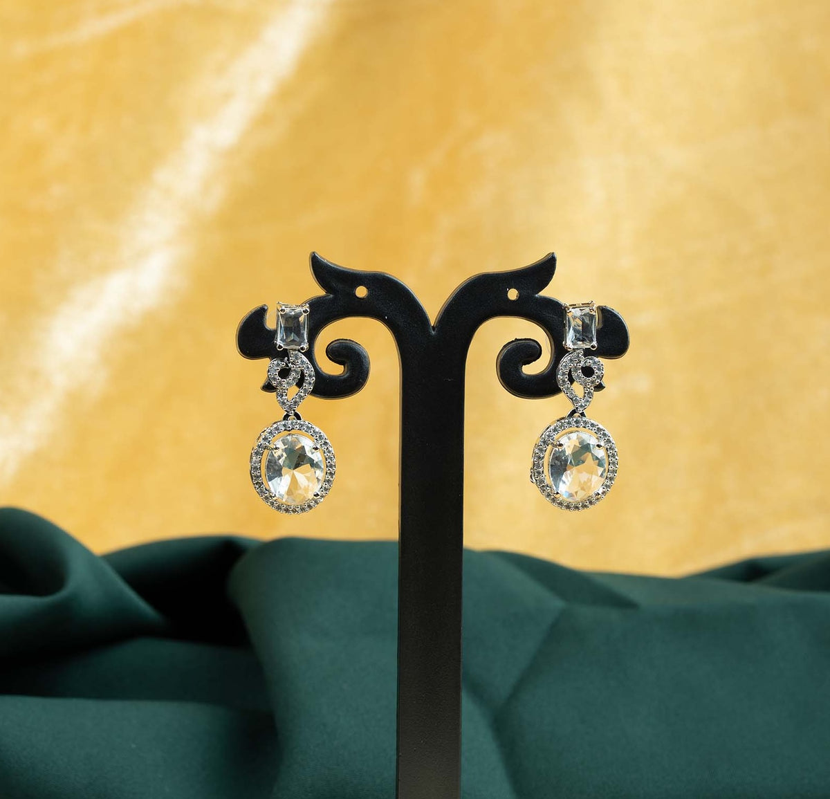 Clara Baguette Oval Halo AD Drop Earrings