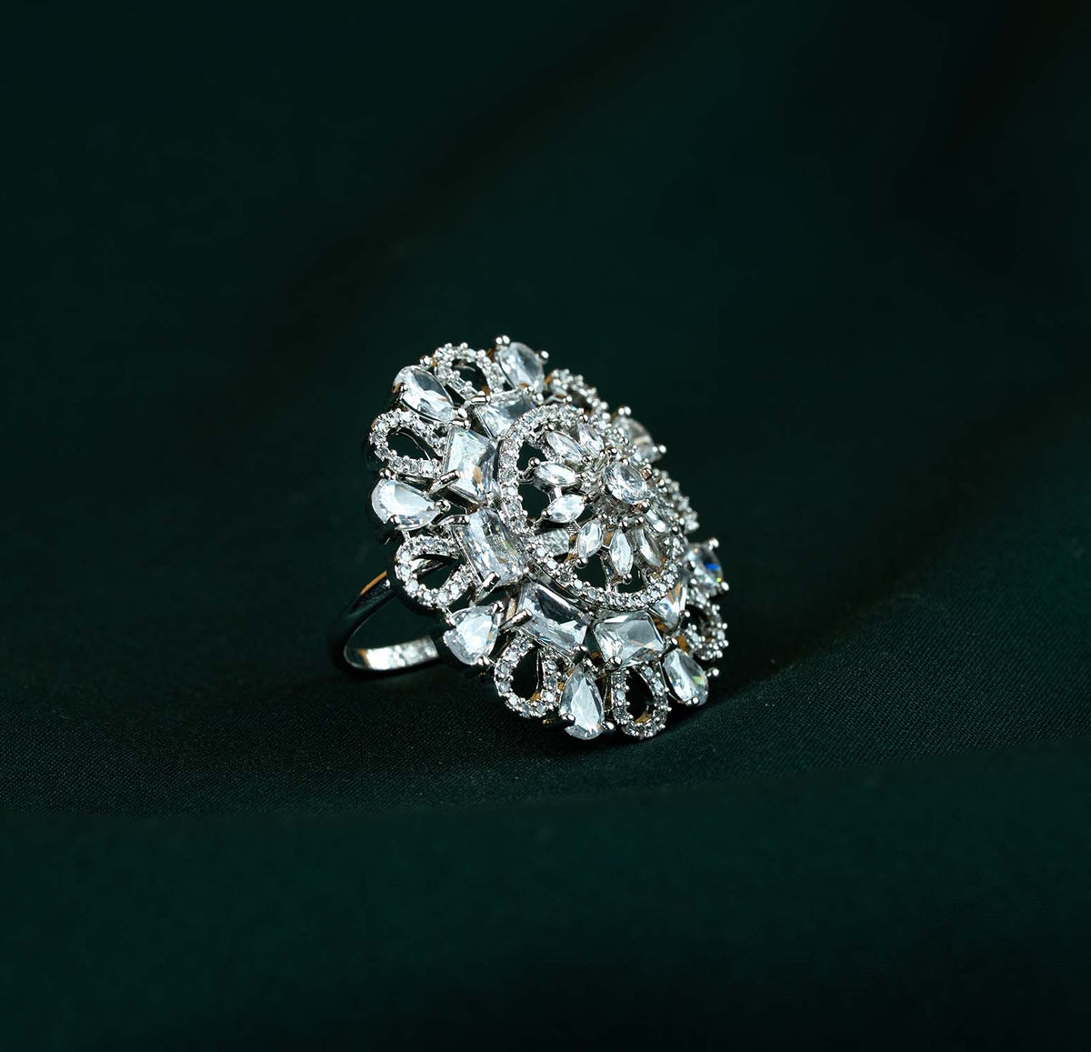 Aadhya Radial Baguette Medallion AD Ring
