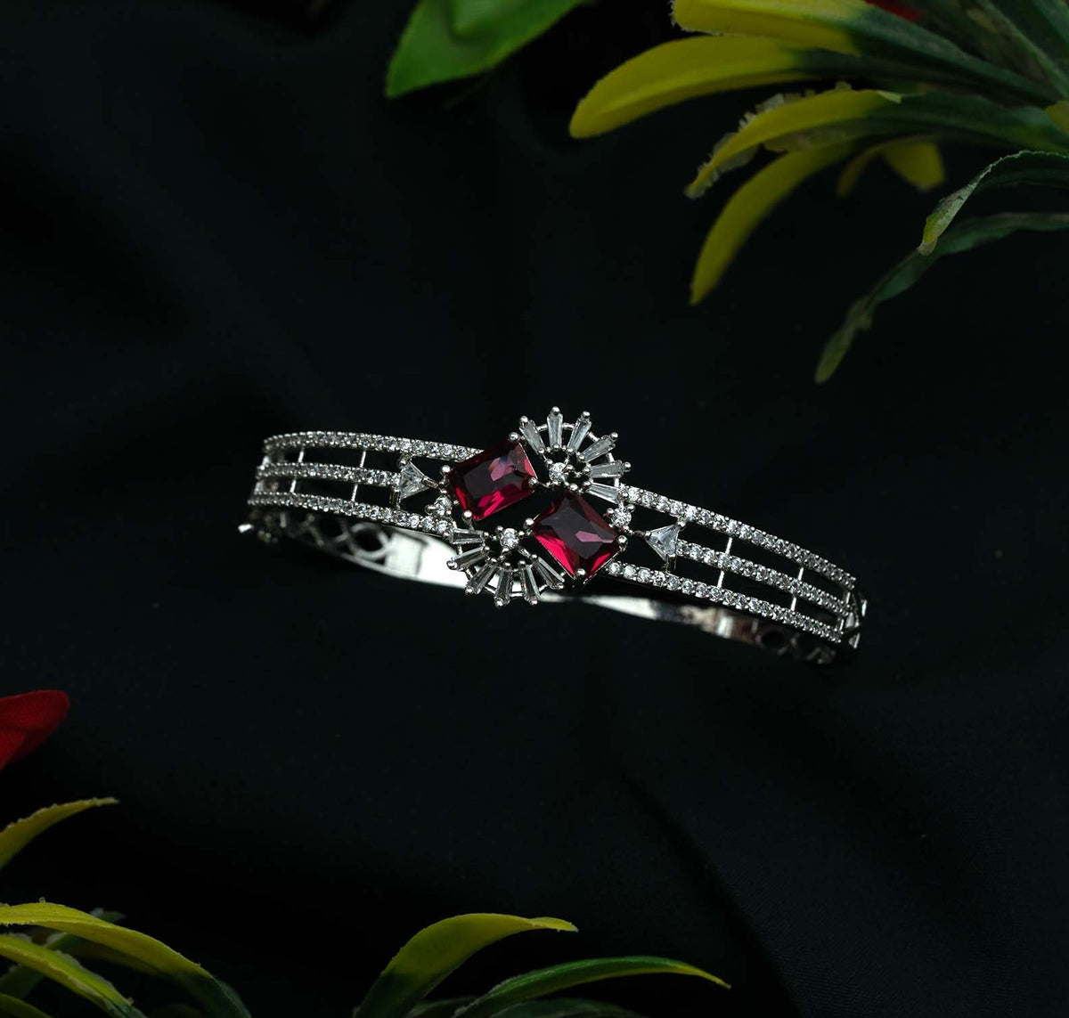 Ruby Geometric Sunburst AD Openable Kada