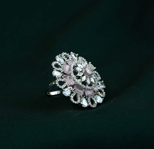 Blush Radial Baguette Medallion AD Ring