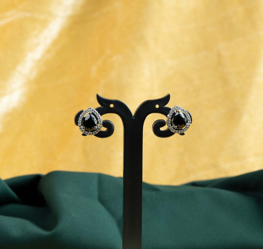 Noir Solitaire Pear Halo AD Stud Earrings