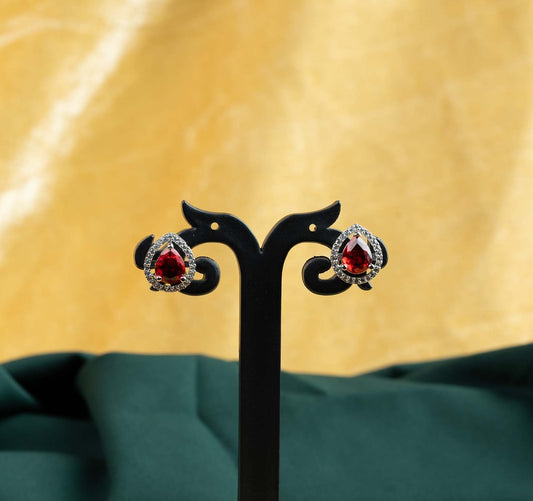 Scarlet Solitaire Pear Halo AD Stud Earrings