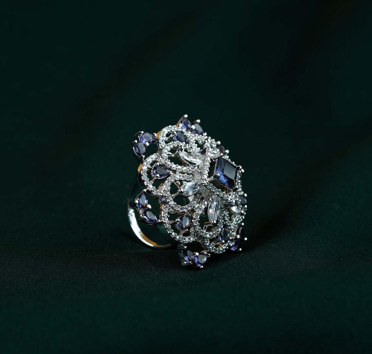 Violet Crown Filigree AD Statement Ring