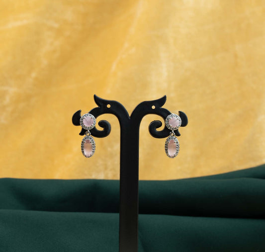 Rose Opalescence Dual Halo Oval AD Drop Earrings