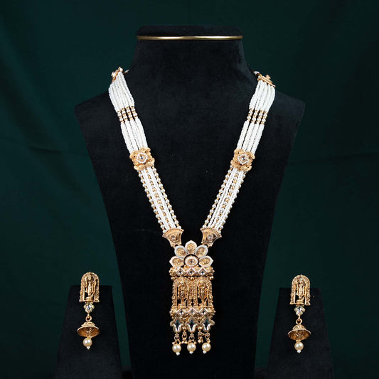 Siya Ram Antique Gold Temple Pearl Rani Haar Set