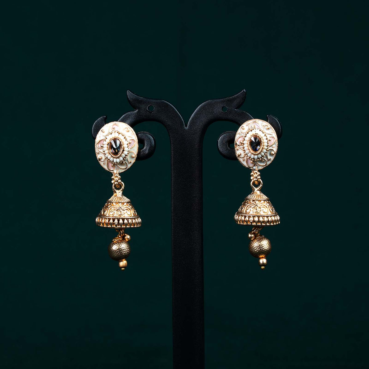 Meera Antique Gold Meenakari Floral Pearl Rani Haar Set