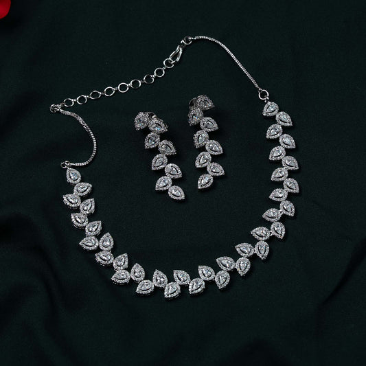 Tara Silver AD Pear Leaf Cluster Necklace Set