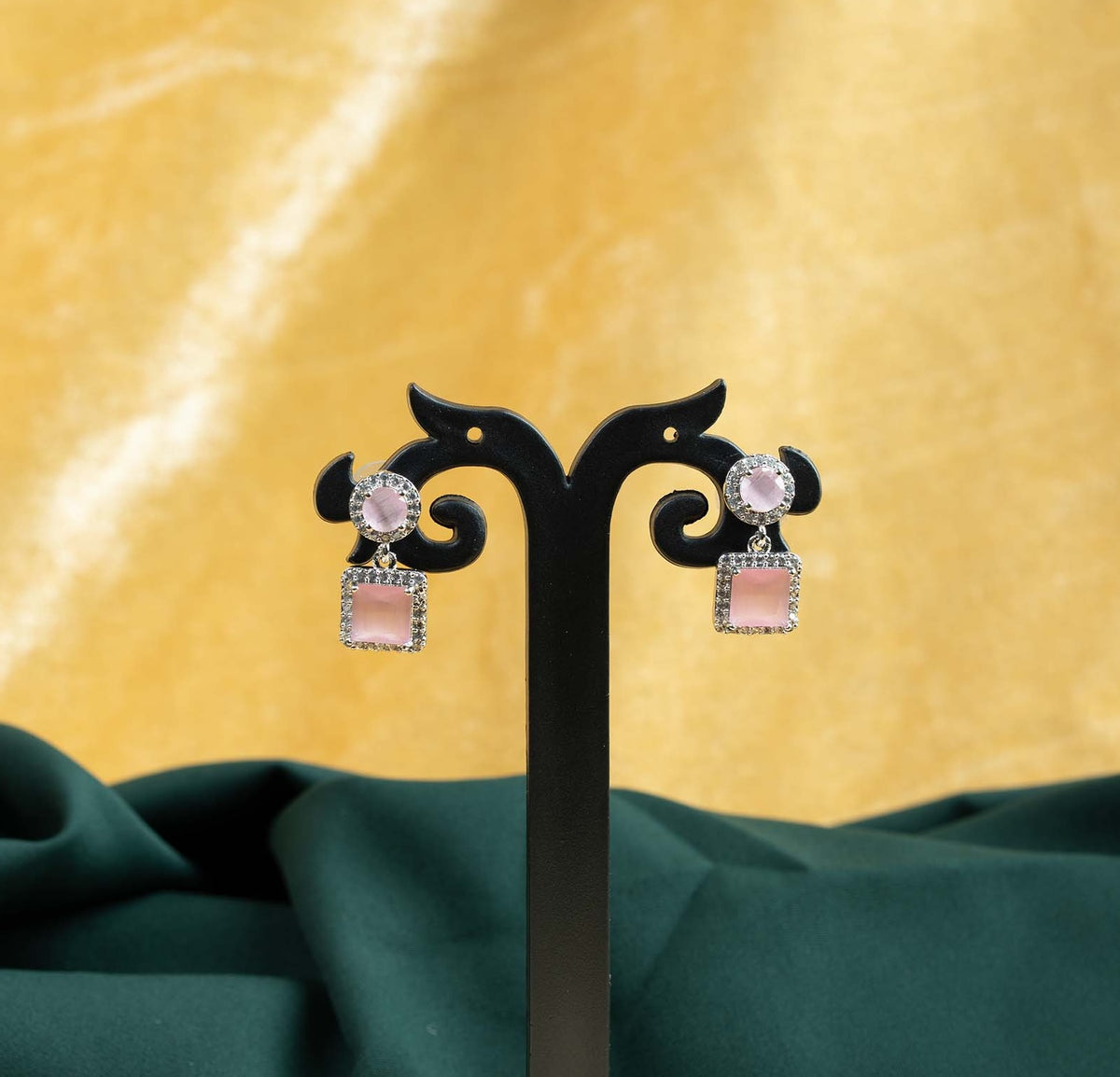 Rose Opalescence Dual Halo AD Drop Earrings