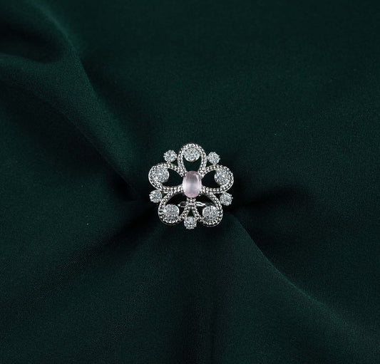 Rose Filigree Floral Oval AD Ring