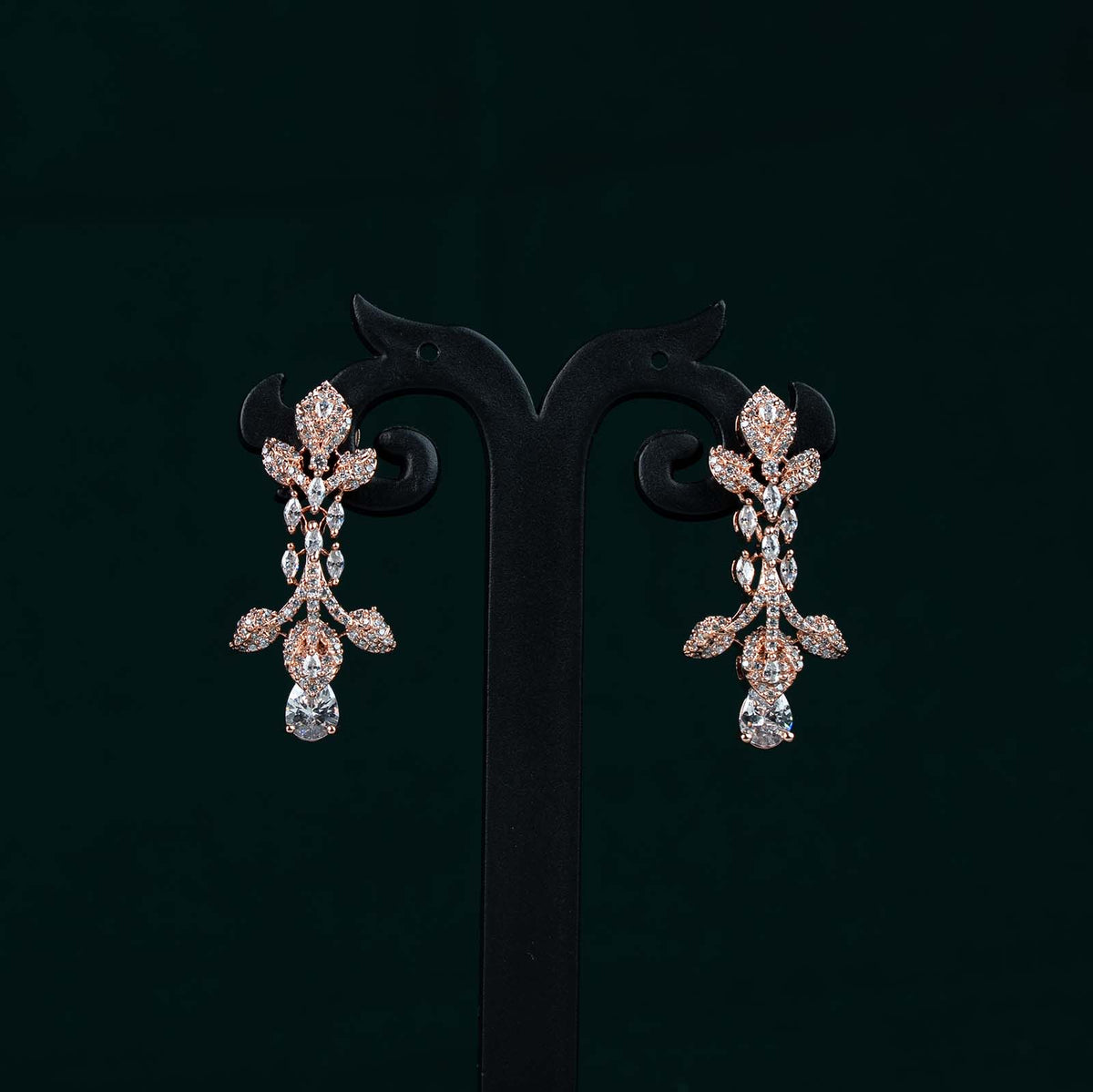 Riva Rose Gold AD Floral Spray Necklace Set
