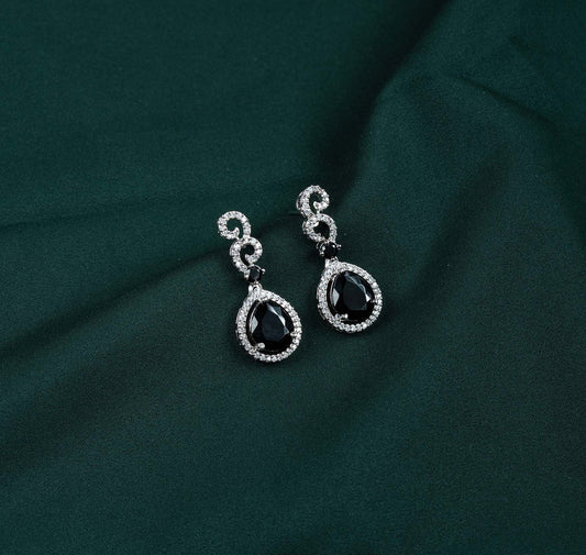 Noir Teardrop Swirl AD Drop Earrings