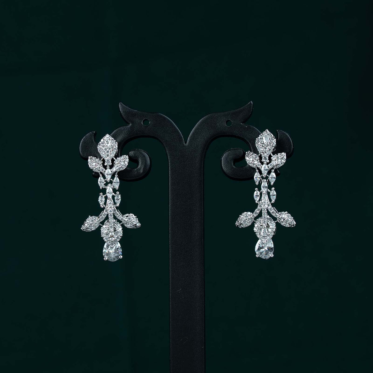 Riva Silver AD Floral Spray Necklace Set