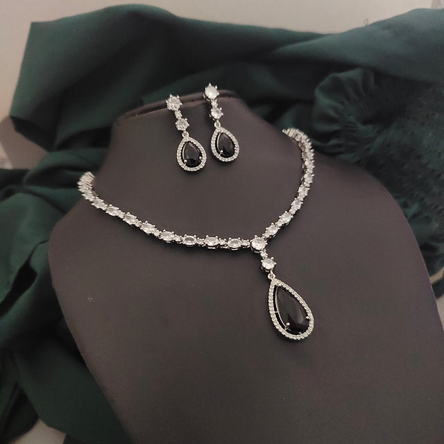 Midnight Teardrop American Diamond Necklace Set