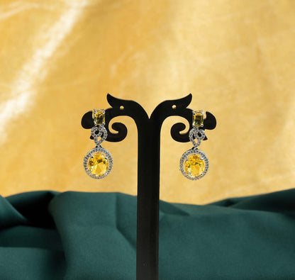 Citrine Baguette Oval Halo AD Drop Earrings