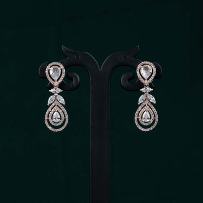 Sitaara Rose Gold AD Teardrop Halo Necklace Set