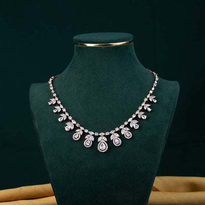 Sitaara Rose Gold AD Teardrop Halo Necklace Set