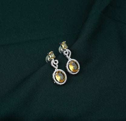 Citrine Baguette Oval Halo AD Drop Earrings