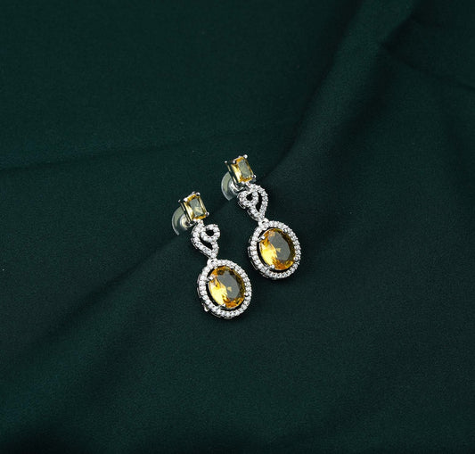 Citrine Baguette Oval Halo AD Drop Earrings