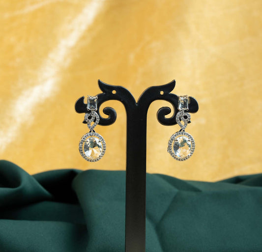 Clara Baguette Oval Halo AD Drop Earrings