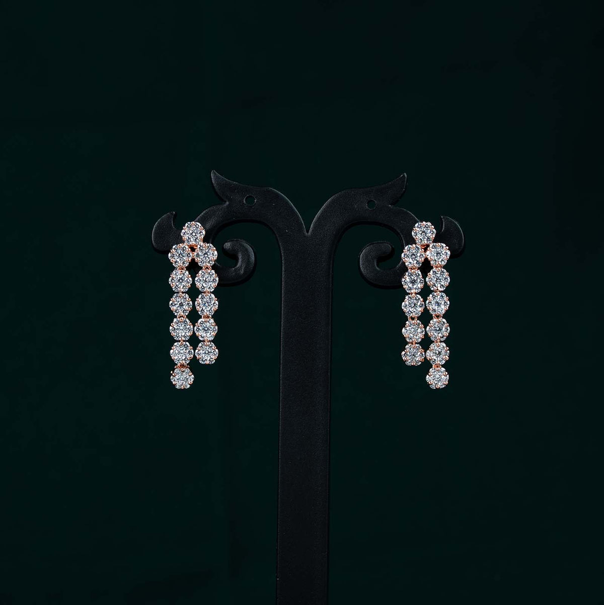 Anaya Rose Gold AD Two Row Tennis Necklace Set