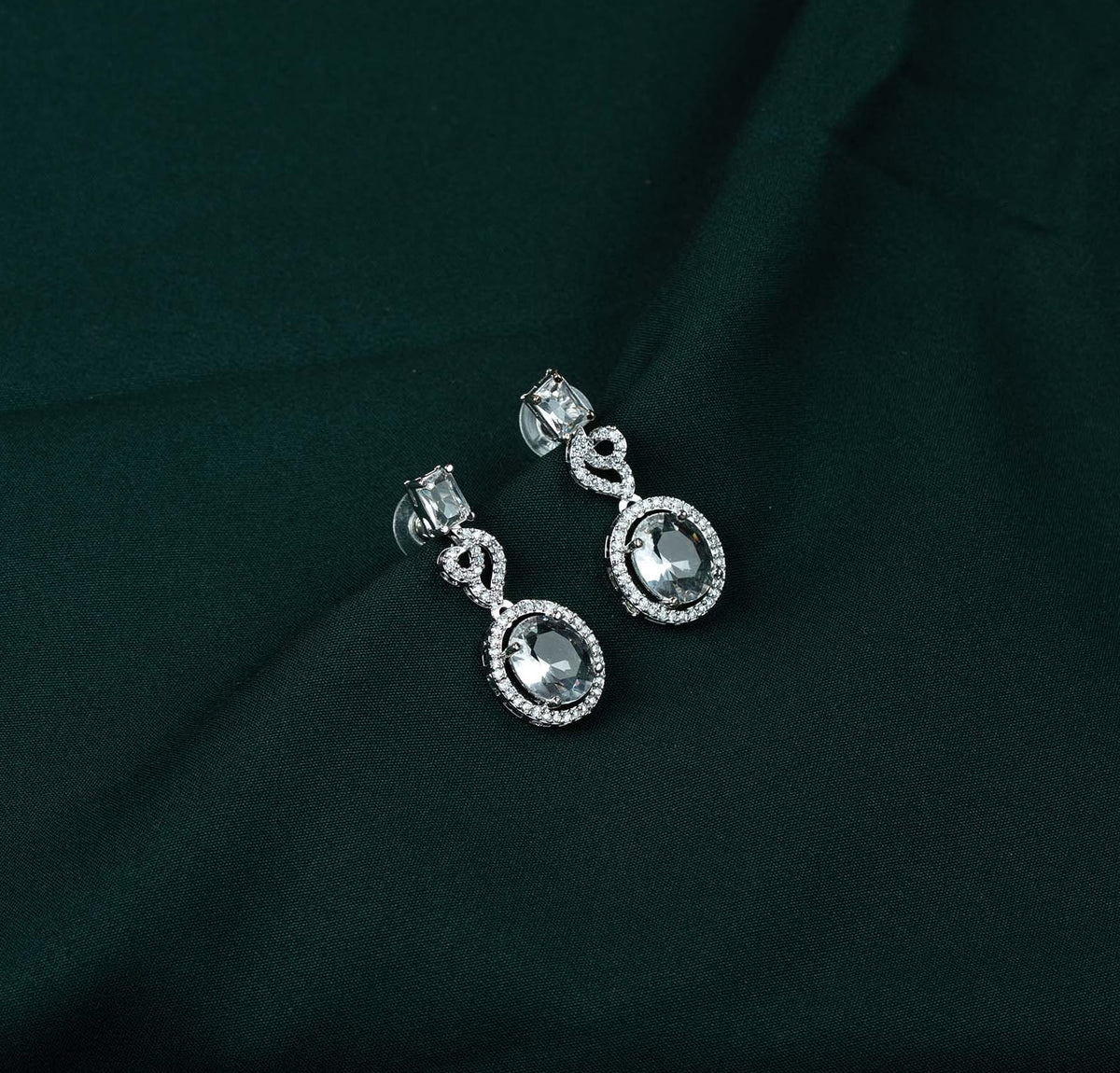 Clara Baguette Oval Halo AD Drop Earrings