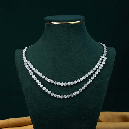 Anaya Silver AD Two Row Tennis Necklace Set