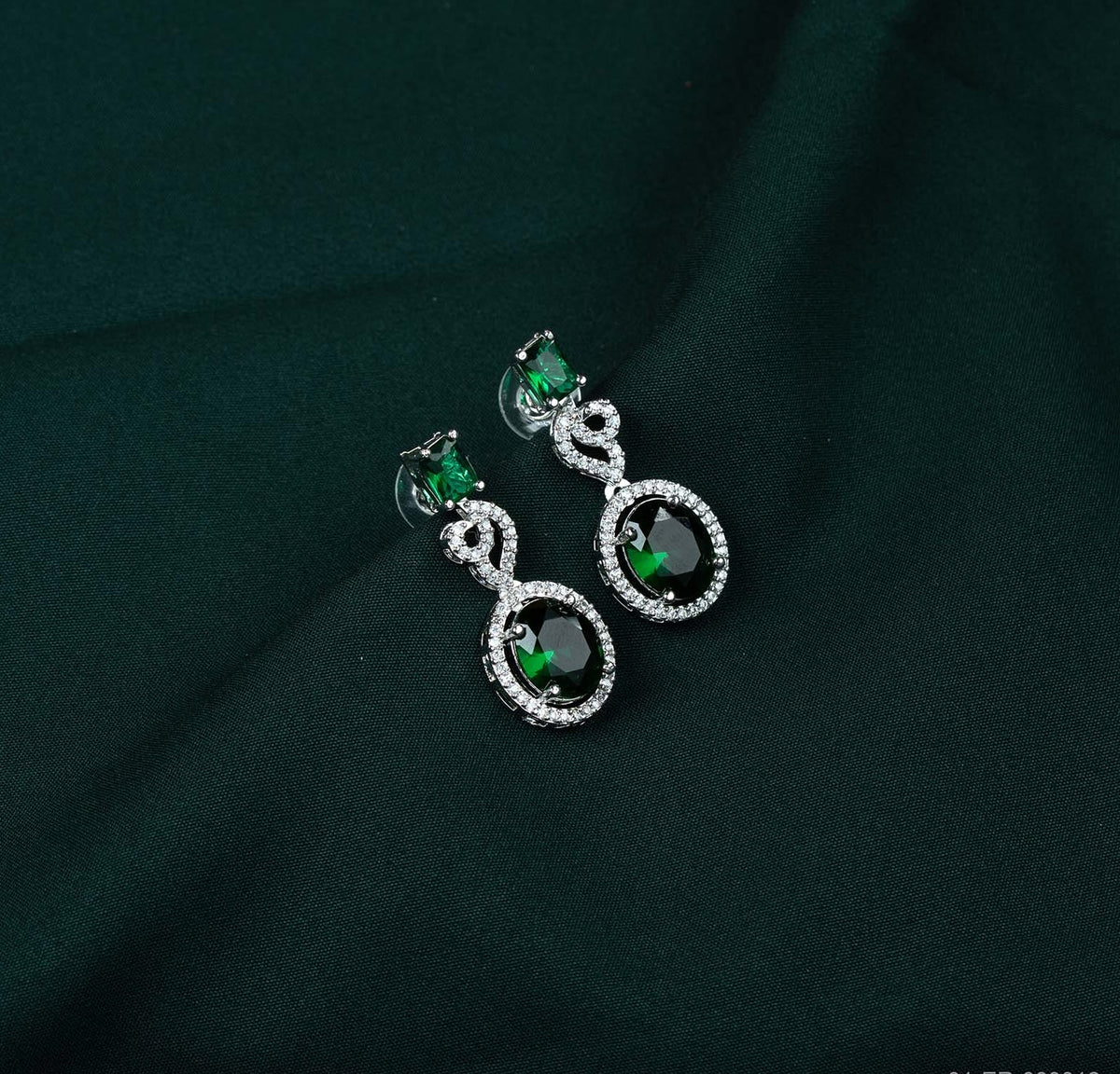 Emerald Baguette Oval Halo AD Drop Earrings