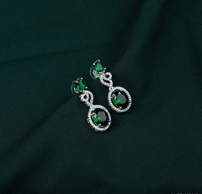 Emerald Baguette Oval Halo AD Drop Earrings