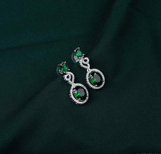 Emerald Baguette Oval Halo AD Drop Earrings