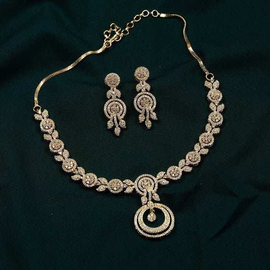 Aarna Gold AD Floral Circle Drop Necklace Set