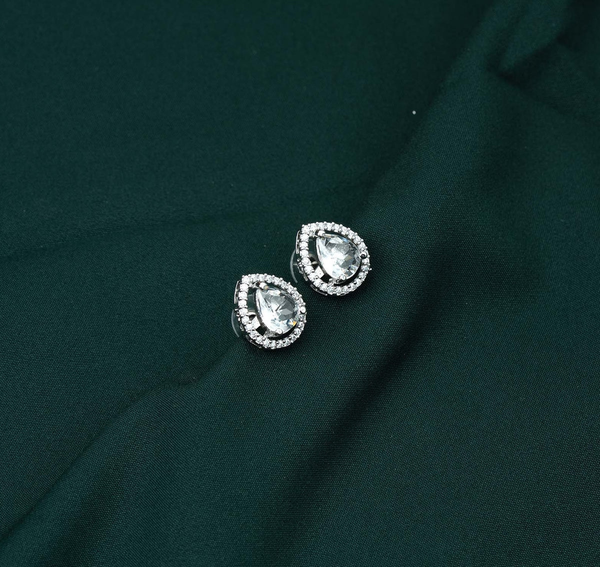 Clara Solitaire Pear Halo AD Stud Earrings