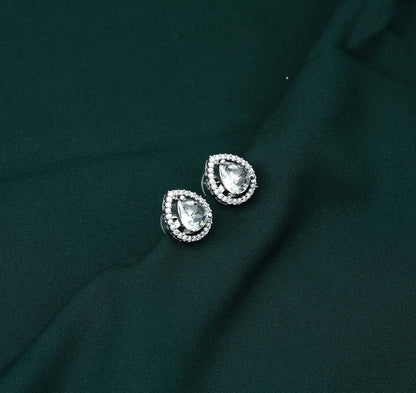 Clara Solitaire Pear Halo AD Stud Earrings