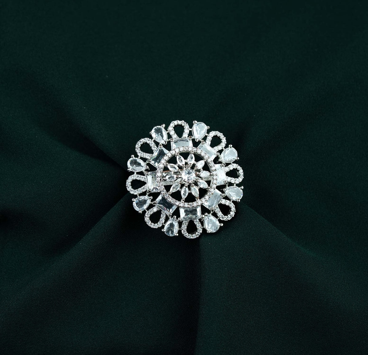 Aadhya Radial Baguette Medallion AD Ring