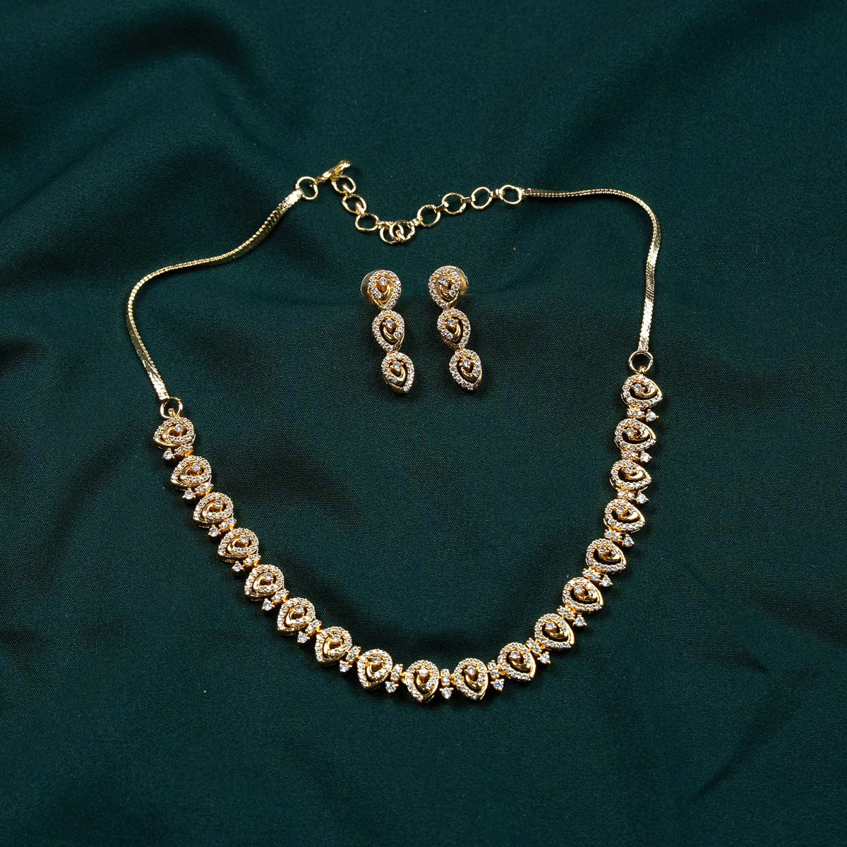 Aadhya Gold AD Paisley Swirl Riviera Necklace Set