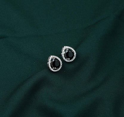 Noir Solitaire Pear Halo AD Stud Earrings