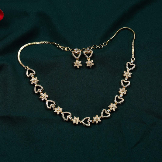Ruhi Gold AD Heart and Floral Riviera Necklace Set