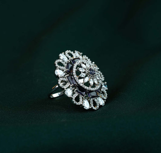 Royal Violet Baguette Medallion AD Ring
