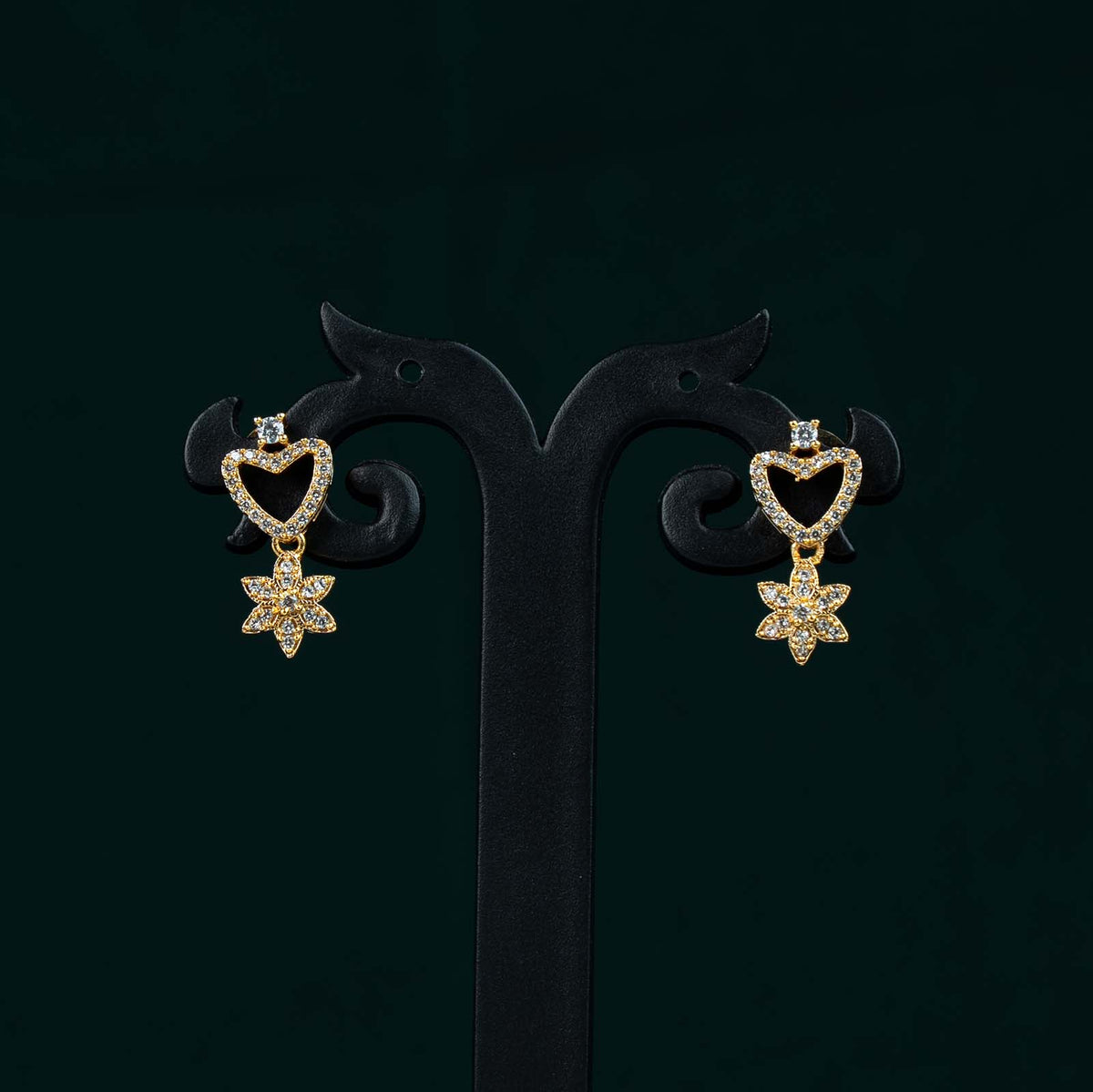 Ruhi Gold AD Heart and Floral Riviera Necklace Set