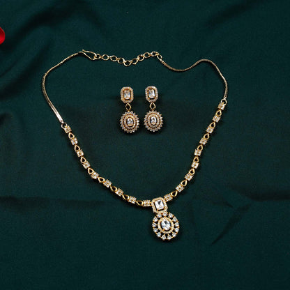 Kiara Gold AD Baguette Halo Pendant Necklace Set