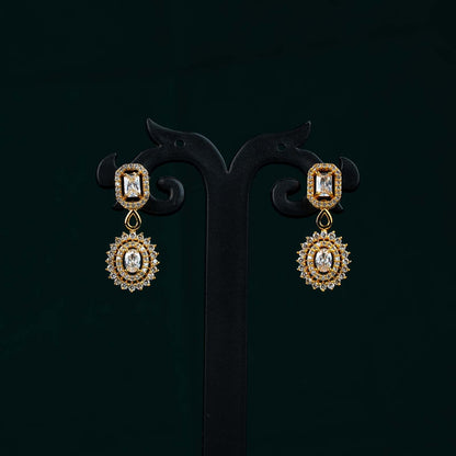 Kiara Gold AD Baguette Halo Pendant Necklace Set