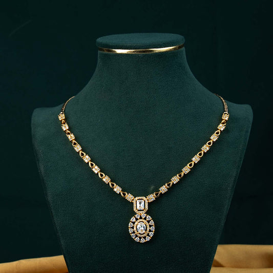 Kiara Gold AD Baguette Halo Pendant Necklace Set