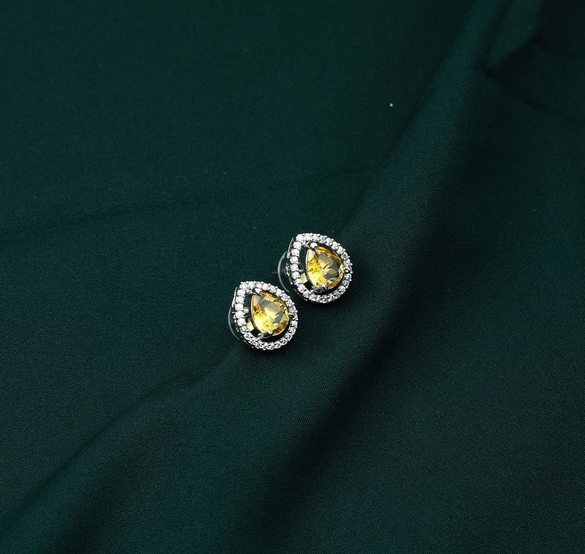 Citrine Solitaire Pear Halo AD Stud Earrings