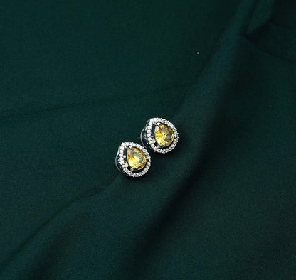 Citrine Solitaire Pear Halo AD Stud Earrings