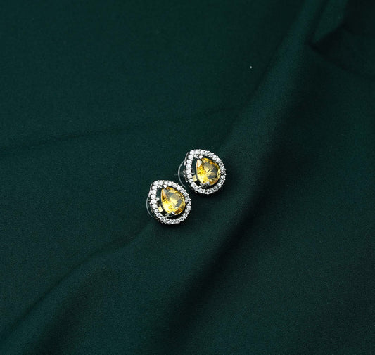 Citrine Solitaire Pear Halo AD Stud Earrings