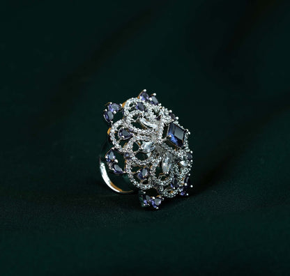 Violet Crown Filigree AD Statement Ring