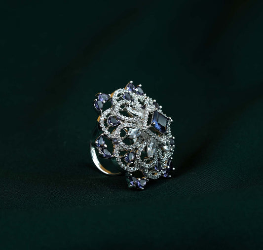 Violet Crown Filigree AD Statement Ring