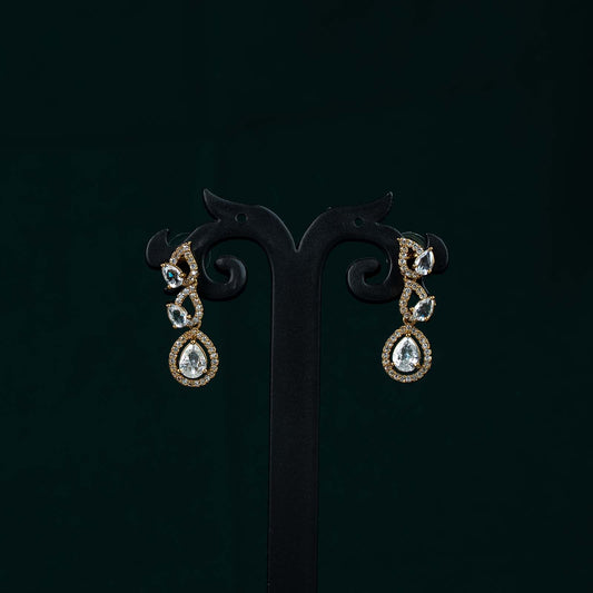 Noor Mehendi Gold AD Pear Solitaire Drop Necklace Set
