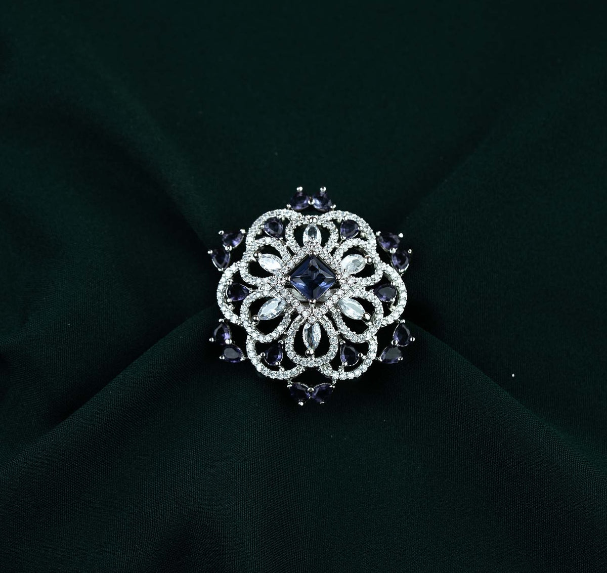 Violet Crown Filigree AD Statement Ring