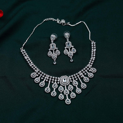 Tara Silver AD Cascading Chandelier Statement Necklace Set